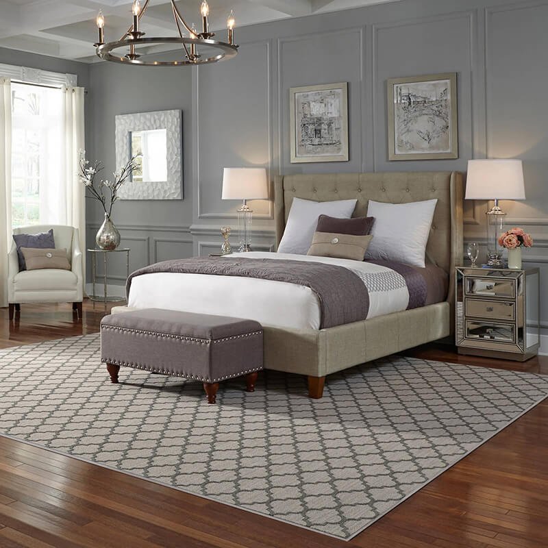 Area rug in a traditional style bedroom