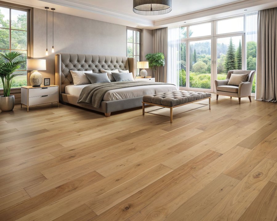 Hardwood flooring in a cozy bedroom