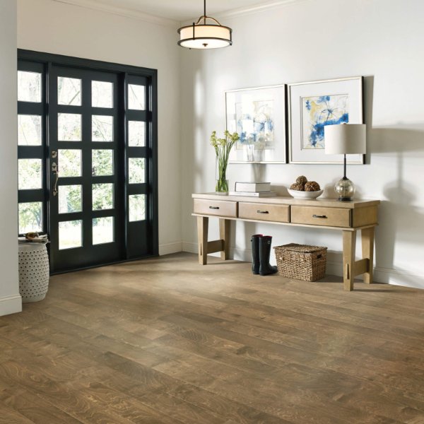 Stylish home entryway with durable wood flooring