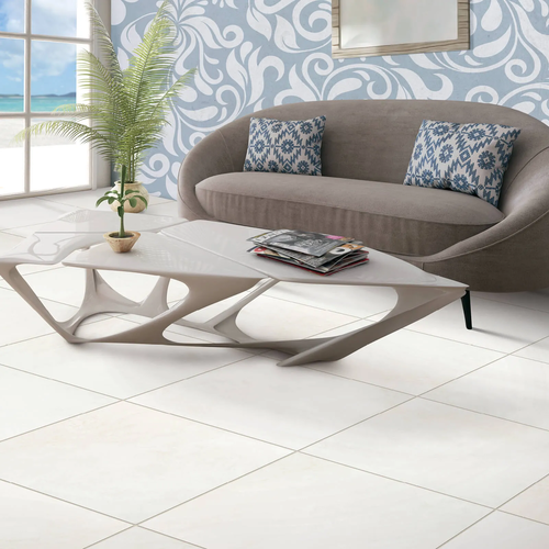 White tile flooring in a coastal style home
