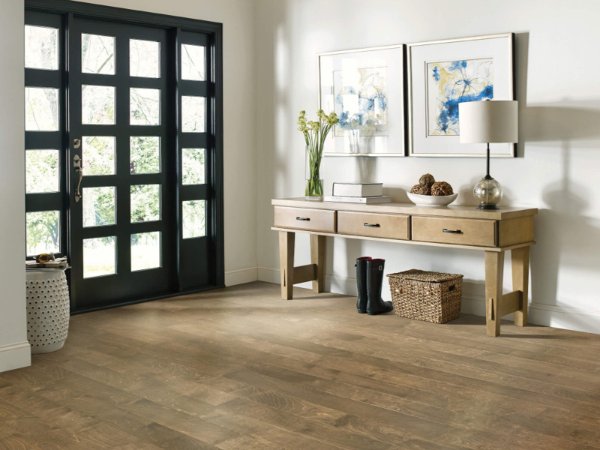Stylish home entryway with durable wood flooring