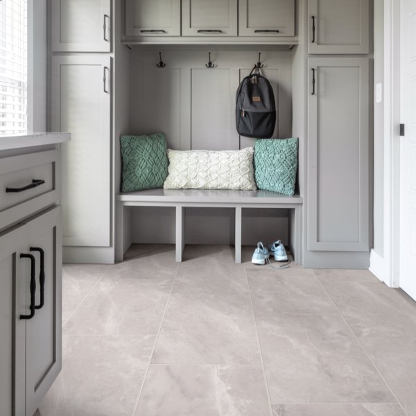 Tile flooring in a mudroom