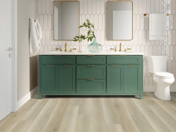 Stylish bathroom with slip resistant LVP flooring